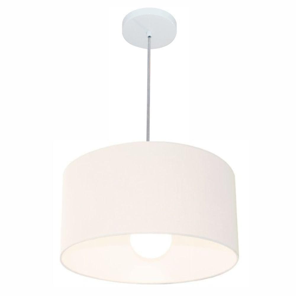 Lustre Pendente Cilíndrico Md-4031 Cúpula Em Tecido 40x21cm Branco - Bivolt