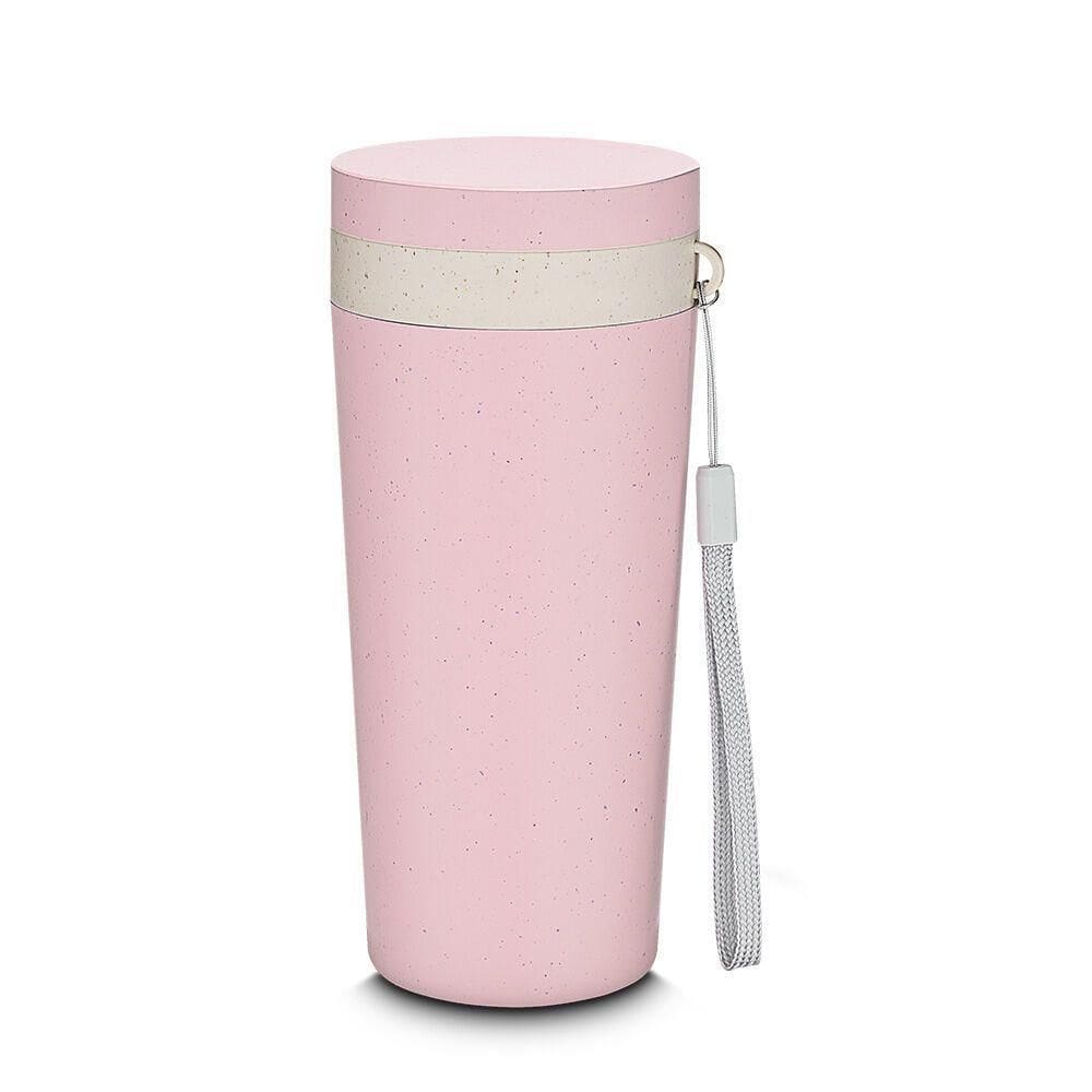 Copo De Fibra De Trigo Parede Dupla 300ml Com Alça Rosa