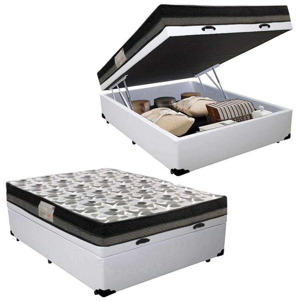 Cama Baú Casal Sintético + Colchão Casal Ortobom Iso Dupla Face 60x138x188 Cor:branco