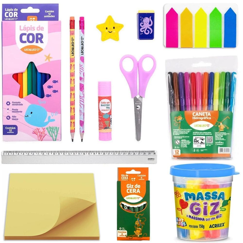 Kit Material Escolar Divertido 35 Itens Fundamental Menina