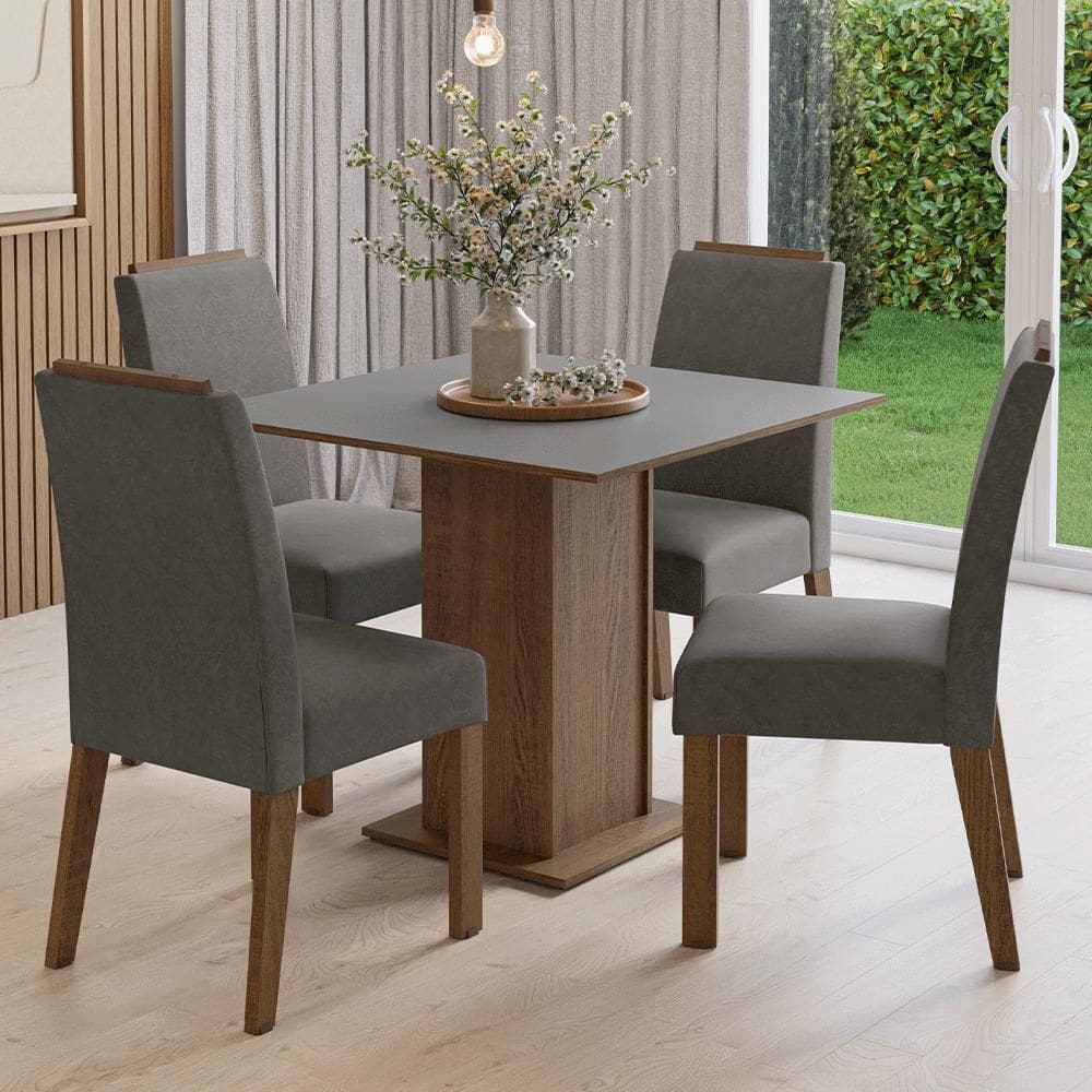 Conjunto Sala de Jantar Tampo de Madeira 4 Cadeiras Rustic/Cinza/Silver Aspen Madesa