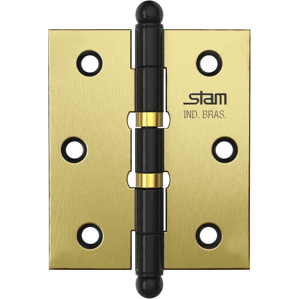 Dobradiça Pino e Bola 3” x 2.1/2” x 1,7mm Oxidado com 2 Anéis e Canto Reto - 42049 - STAM