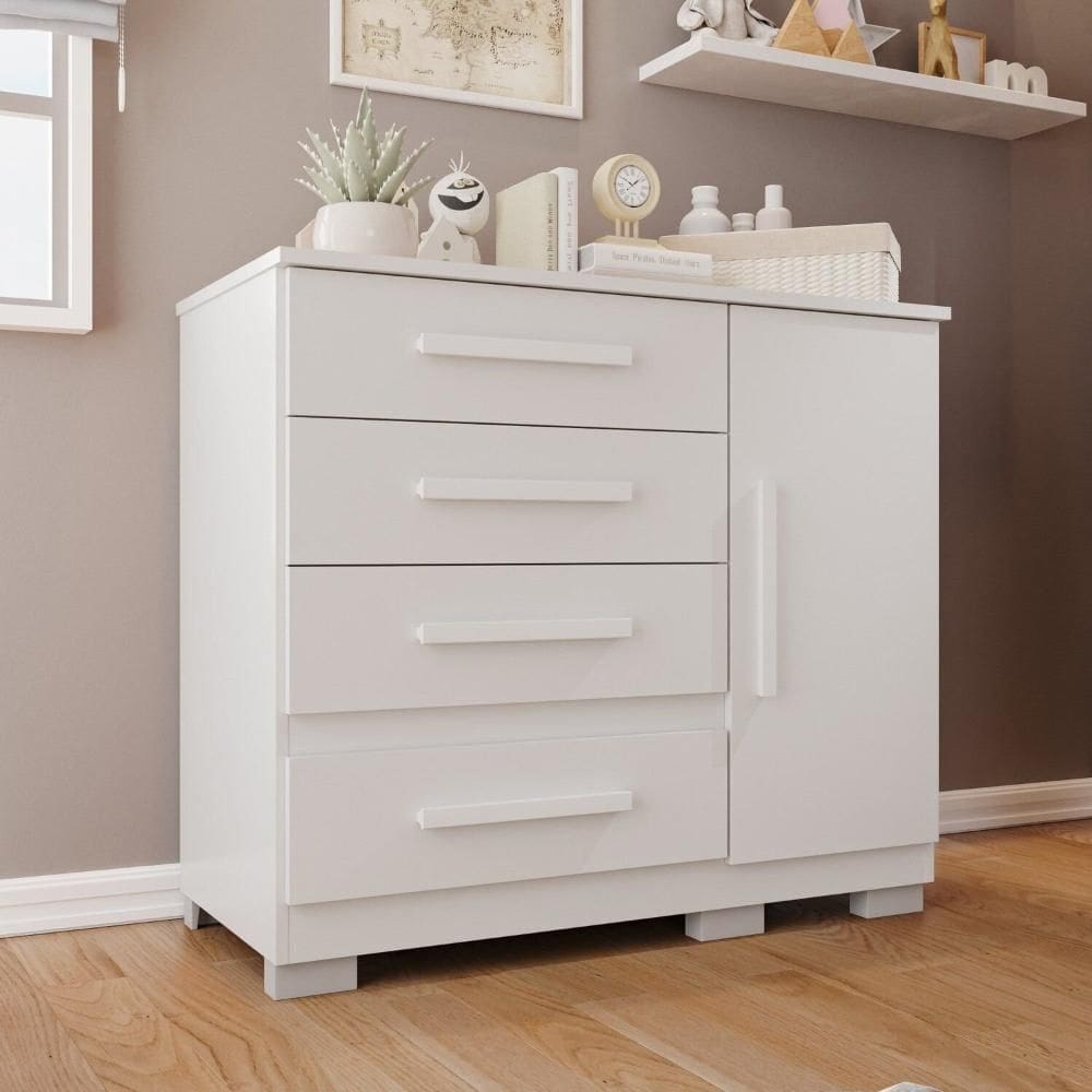 Cômoda Infantil 4 Gavetas 1 Porta Aurora Espresso Móveis Branco