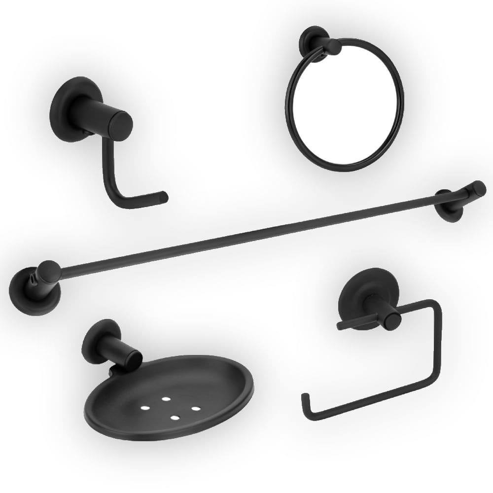 Kit para Banheiro de Inox e Alumínio 5 Peças Preto Fosco 7099 - 774177 - STOC