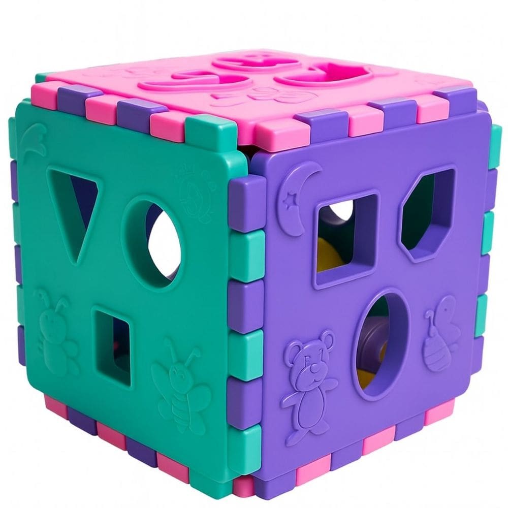 Cubo Didático Pequeno Rosa Brinquedo Encaixe Educativo Bebe