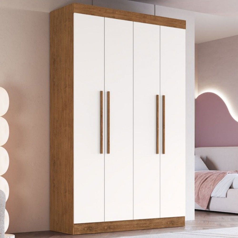 Guarda-Roupa Solteiro Marrombourne 4 Portas 2 Gavetas 100% Mdf Off White/Nogueira - Doripel Móveis