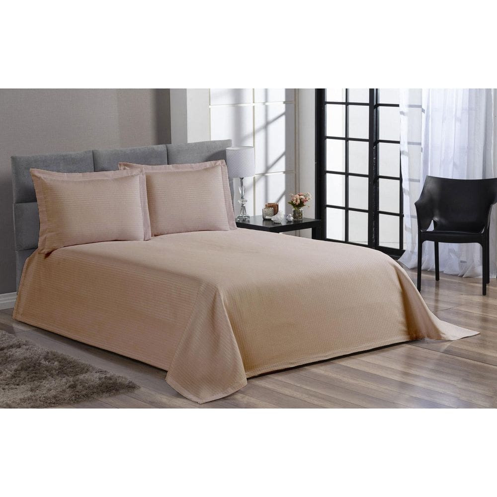 Cobre Leito Colcha Piquet Liso Solteiro Bege 2 Peças