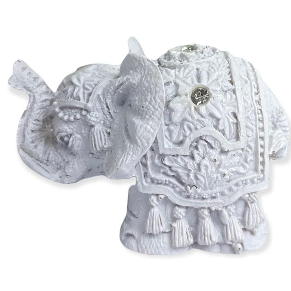 Escultura Elefante Indiano Branco 6 Cm Em Resina