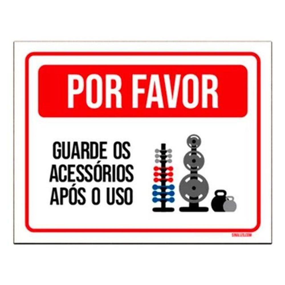 Placa Academia Por Favor Guarde Acessórios Após Uso 18X23