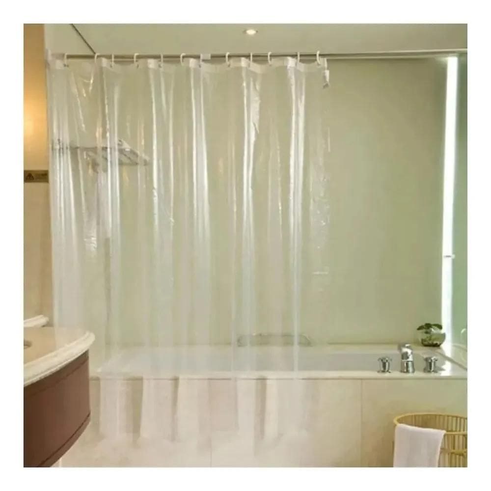 2X Cortina Banheiro Box Cristal 2M X 1,38M Ganchos Transpare