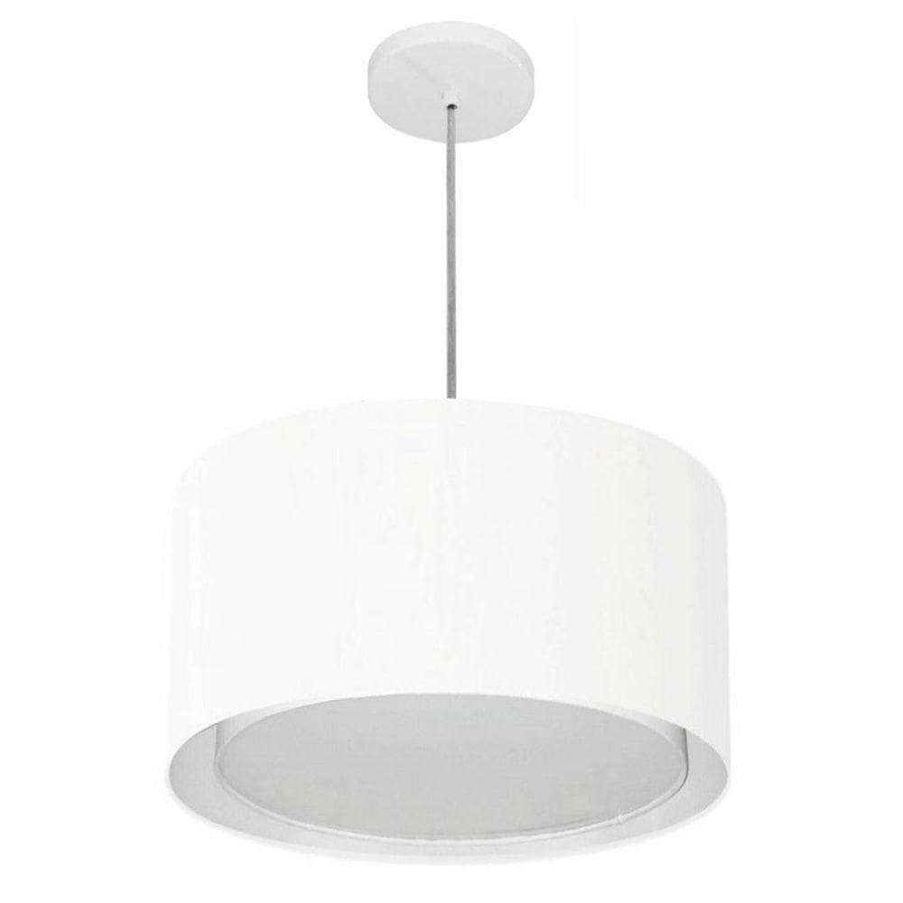 Lustre Pendente Cilíndrico Duplo Vivare Md-4290 Cúpula Em Tecido 40x25cm - Bivolt Branco 127/220v