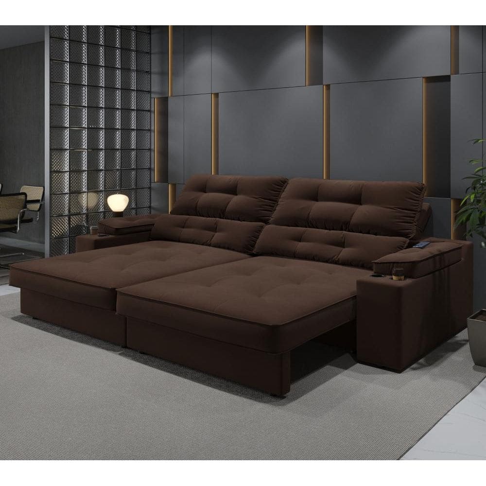 Sofá Santiago Retrátil Reclinável 4 Lug Suede 2,3m abt 1,4m