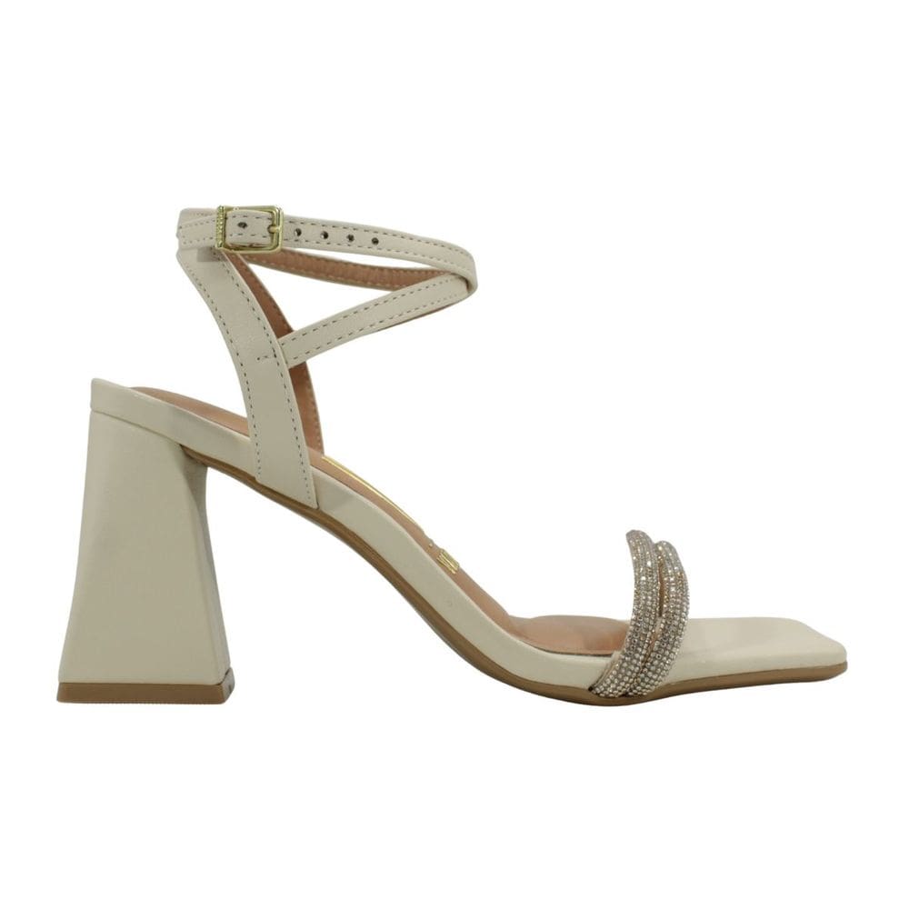 Sandália Feminina Vizzano Salto Bloco Pelica Bege/Creme