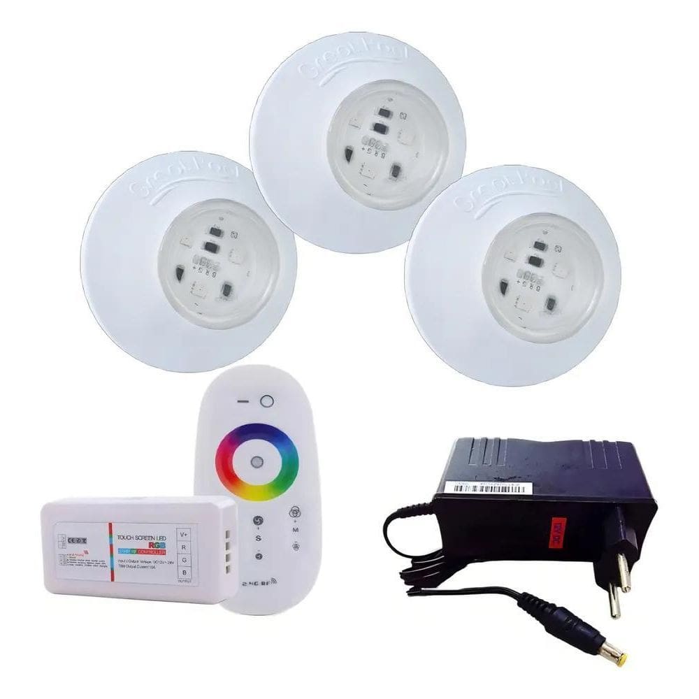 2X Kit 3 Led Para Piscina Smd Rgb 95Mm + Módulo E Fonte