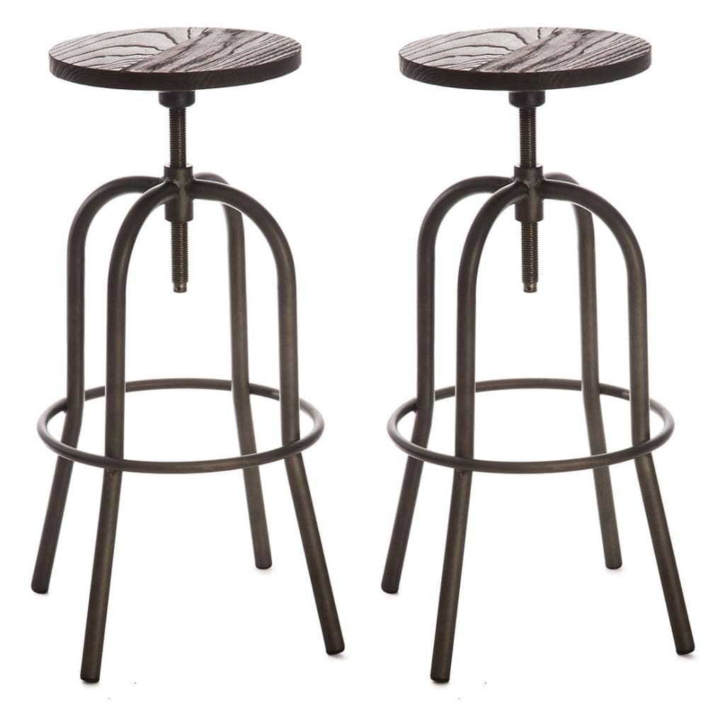 Kit 2 Banquetas Giratória ANM6676B Parafuso Anima Office em Metal Base Fixo Assento Giratório Madeir