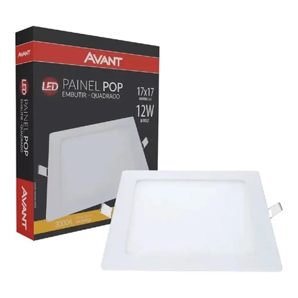 2X Plafon Led Quadrado Embutir 17X17 Painel 12W 3000K Avant