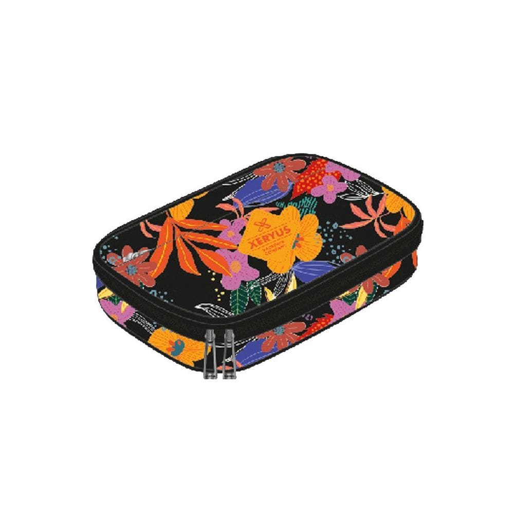 Estojo Florido Preto Feminino Juvenil  Xeryus