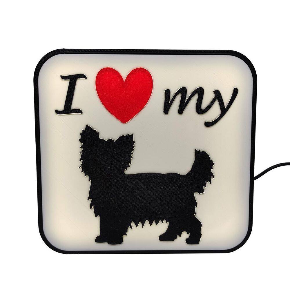 Luminária Yorkshire Pet Cachorro Led Abajur Mesa 3D Fonte