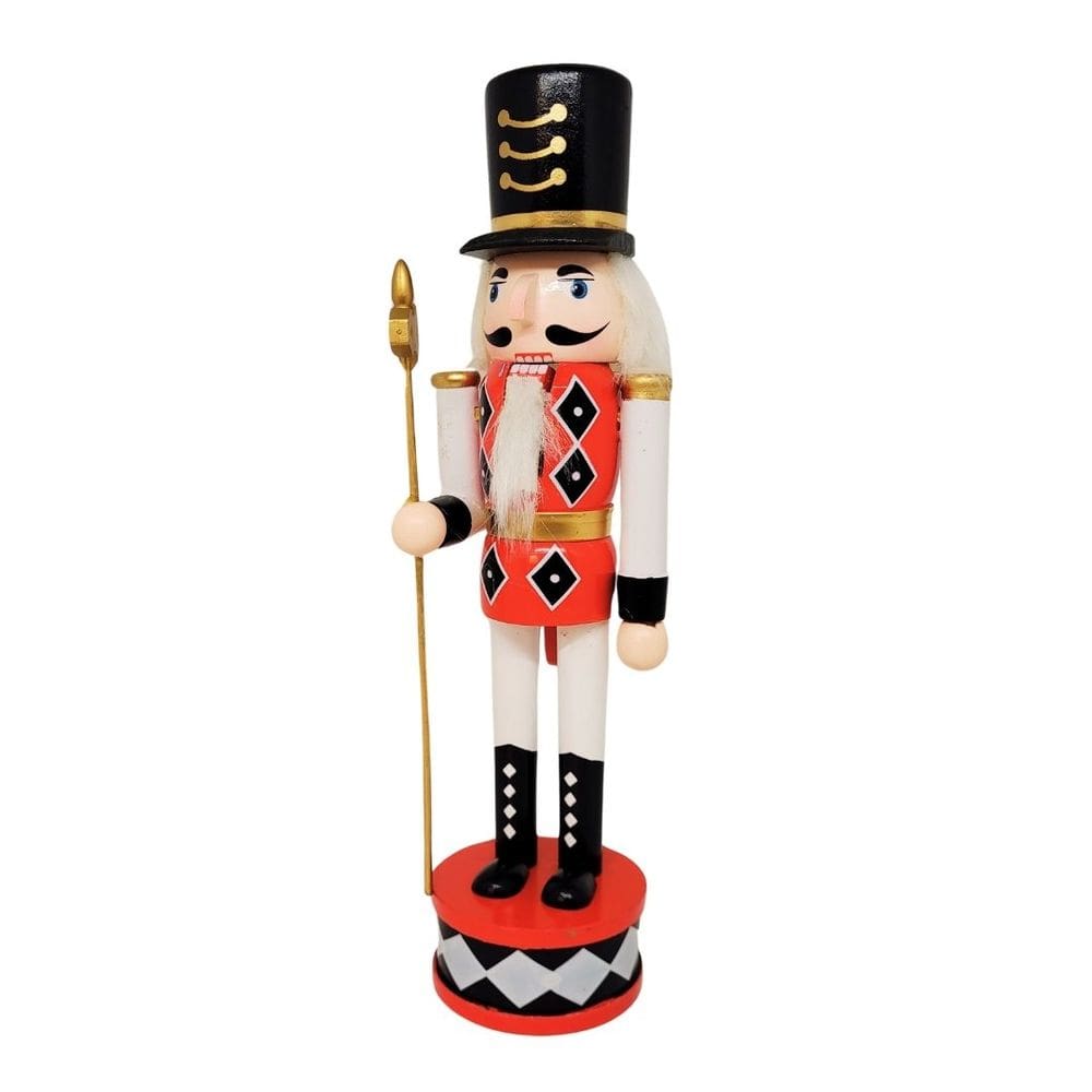 Quebra Nozes Soldado Decorado Madeira Vermelho e Preto 30cm Boca Articulada - Master Christmas