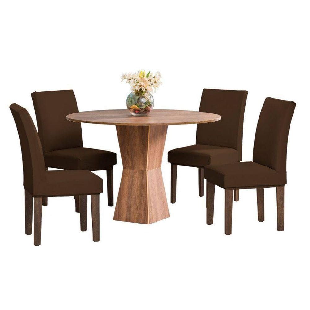 Capa De Cadeira Jantar 4 Peças Marron Com Elastico Malha Gel