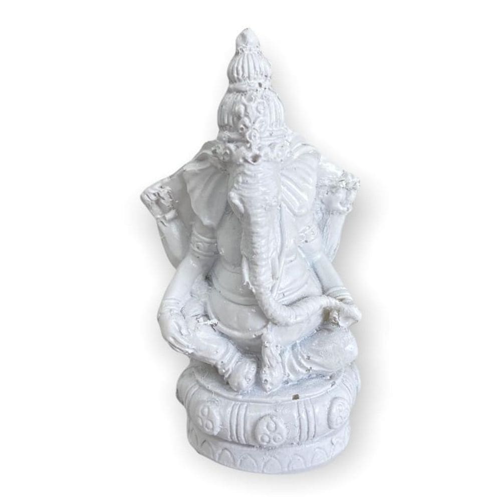 Escultura Ganesh Meditando Base 7Cm Branco Em Resina