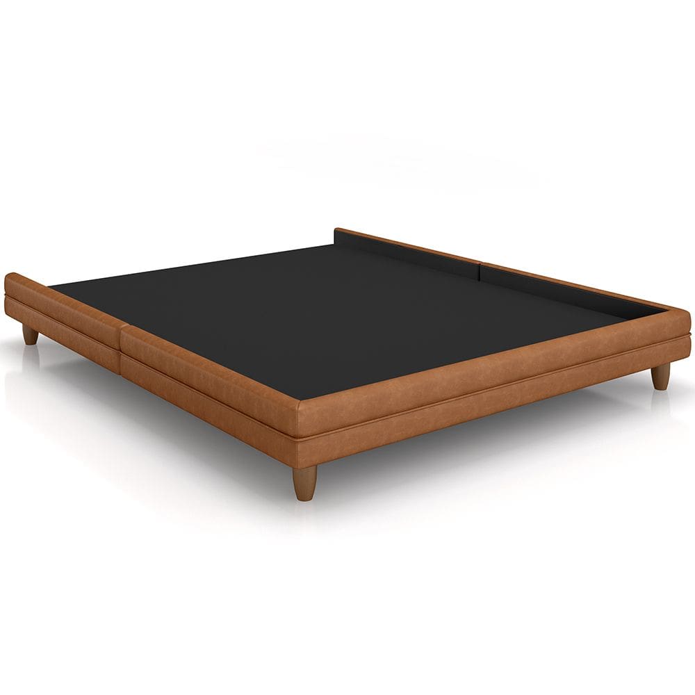 Cama Casal Base Box Pés Madeira 148cm Suném P05 Couríssimo Whisky - Lyam Decor