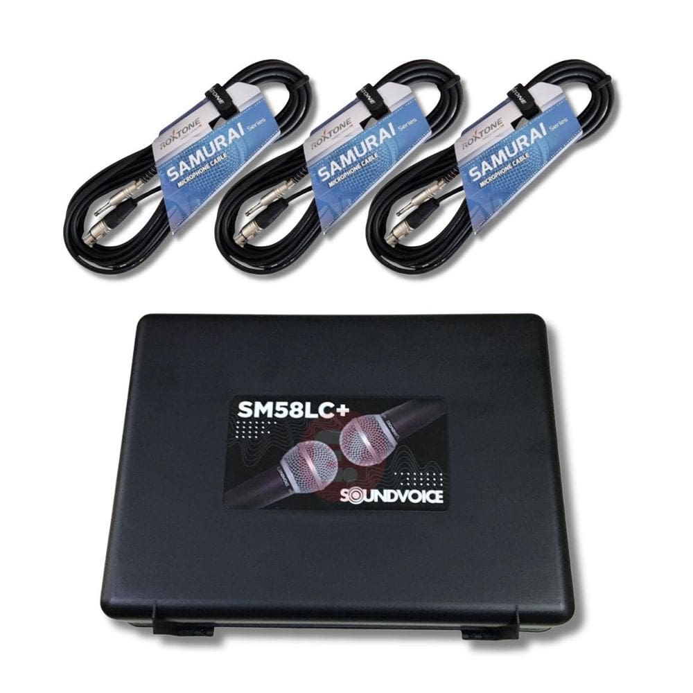 Kit Com 3 Microfones Sm58Lc+ Com Case + 3 Cabos Xlr X P10 5M