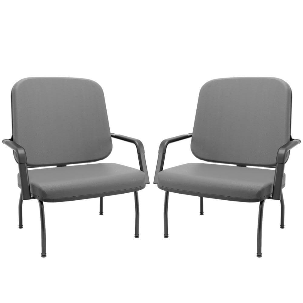 Kit 02 Cadeiras De Escritório Recepção Com Braço Fixa Preta Magno P03 Vinil Cinza - Lyam Decor