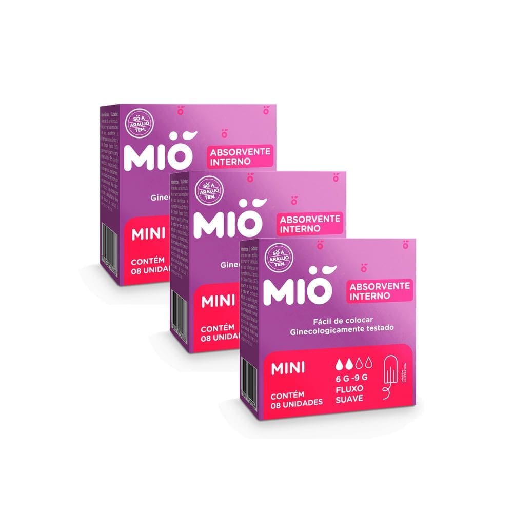 Kit 3 Absorvente Interno Mió Mini Fluxo Suave 8 Unidades