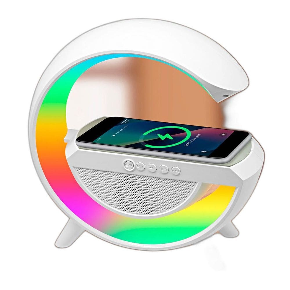 Luminária Caixa De Som De Mesa Carregador Indução Bluetooth