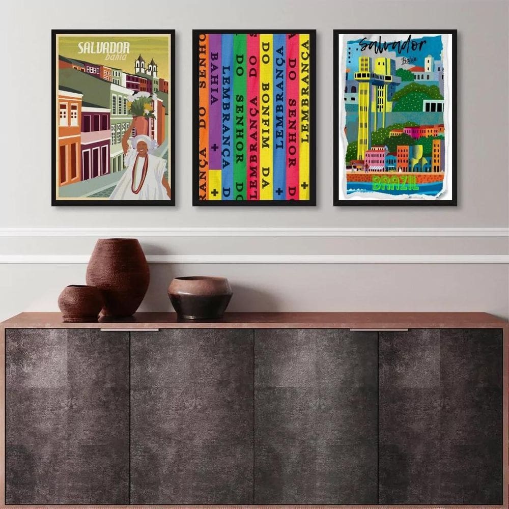 Kit 3 Quadros Salvador Bahia - Ícones 24X18Cm