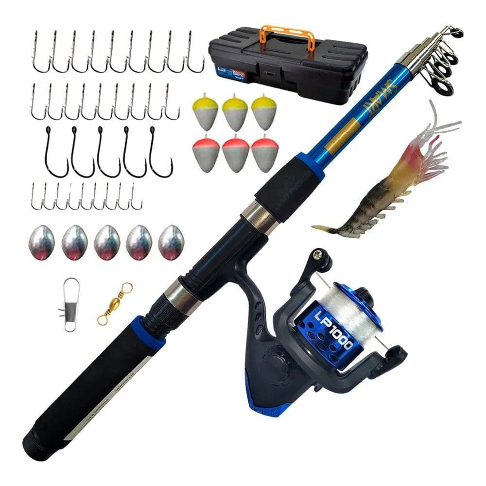 2X Kit De Pesca Vara + Molinete Maleta E Saquinho Albatroz