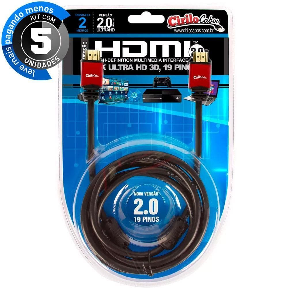 Cabos Hdmi 2.0 4K - 2 Mt Kit 5