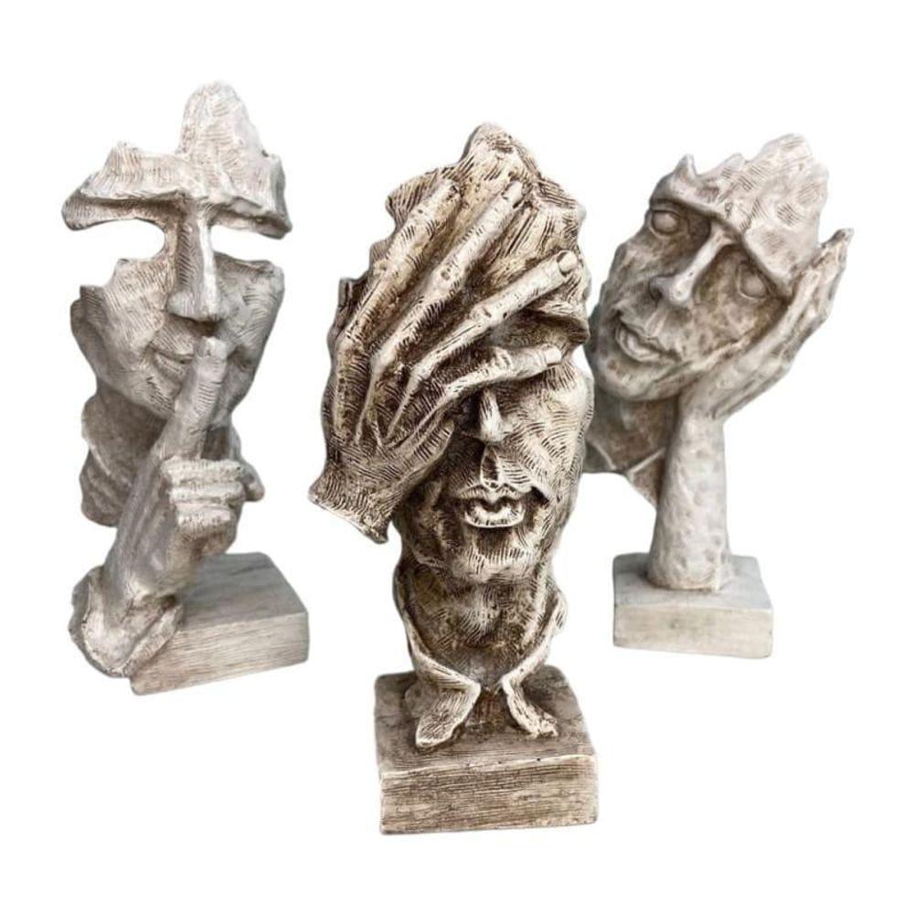 Esculturas Trios Sábios Cego Surdo E Mudo 16Cm Patina Resina