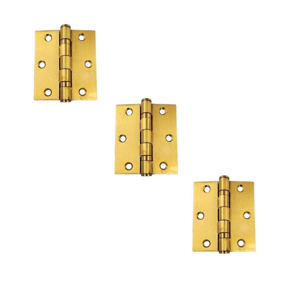Kit 3 Dobradiças Porta Inox Dourada Escovada 3 1/2 X 3