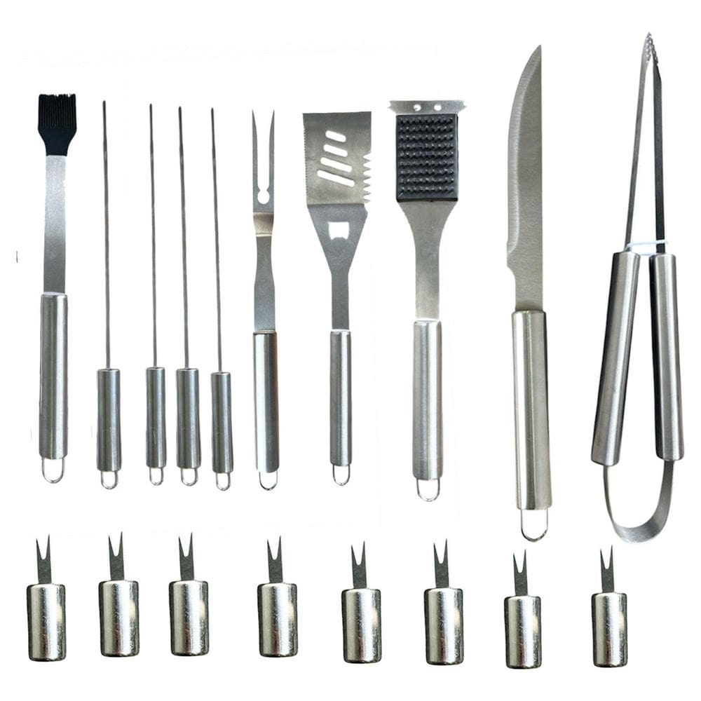 Kit Churrasco 19 Peças Gourmet Aço Inox E Maleta Alumínio