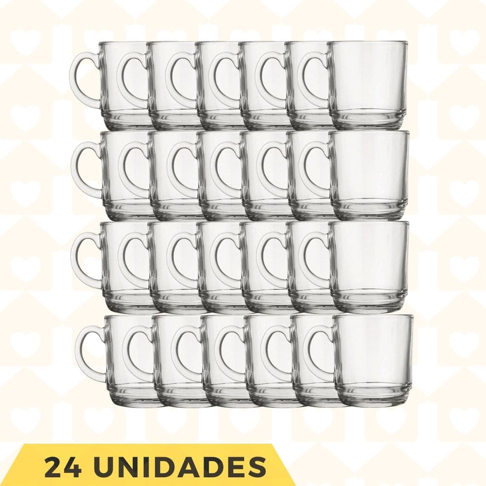 Canecas de Vidro Resistente 250ML Elegante Mesa Posta 24 Uni