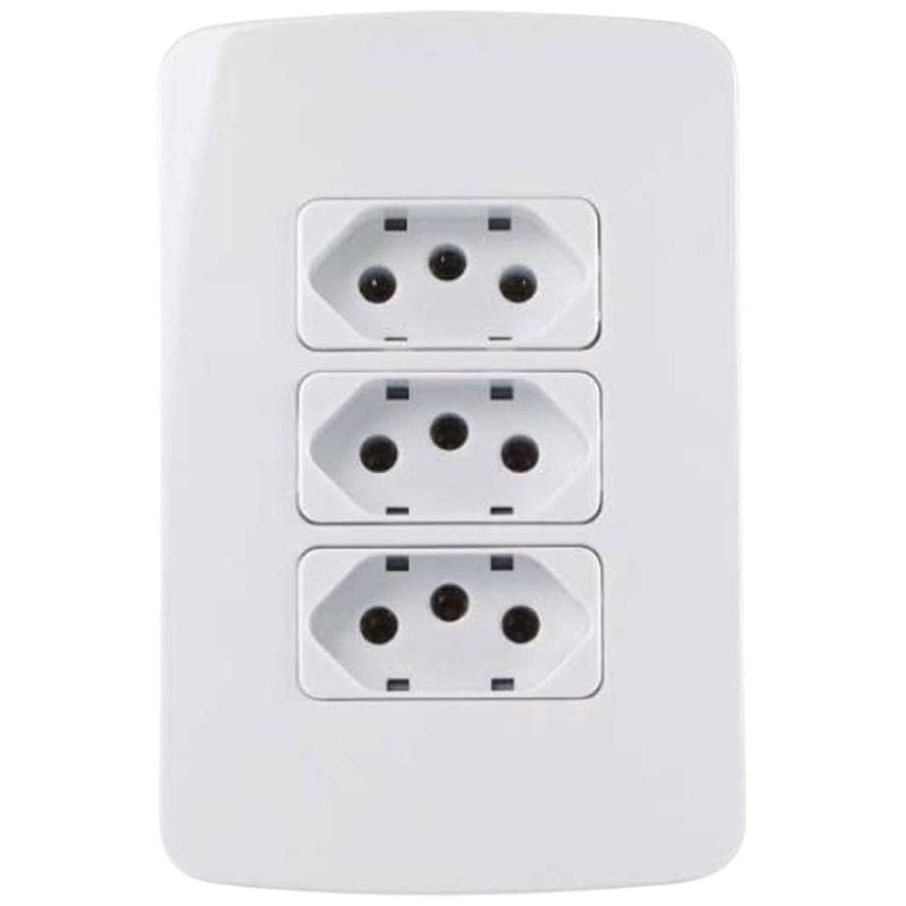 Tomada Tripla Placa 3 Módulos 10A 2P+T Margirius Linha B3