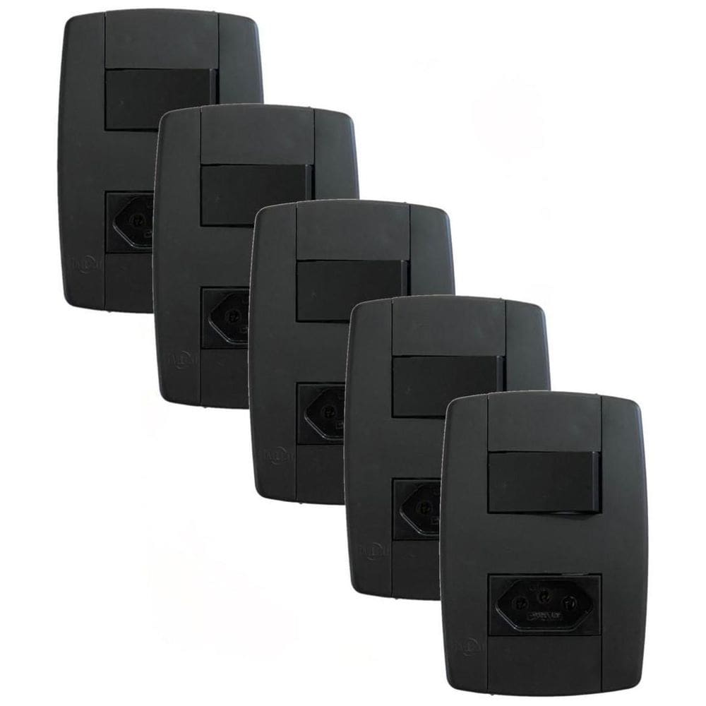 Kit 5 Conjunto Interruptor Simples + Tomada 20A 250V Preta