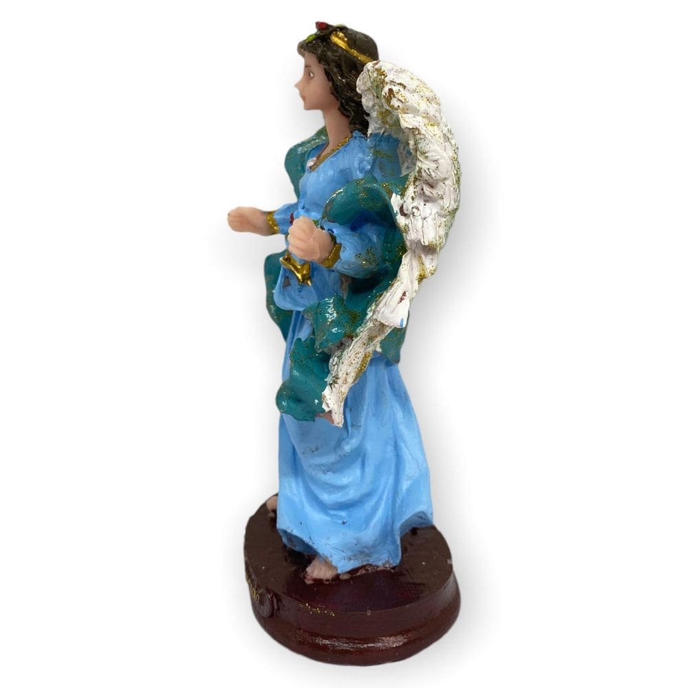Escultura Anjo Da Guarda 14 Cm Azul Claro Em Resina