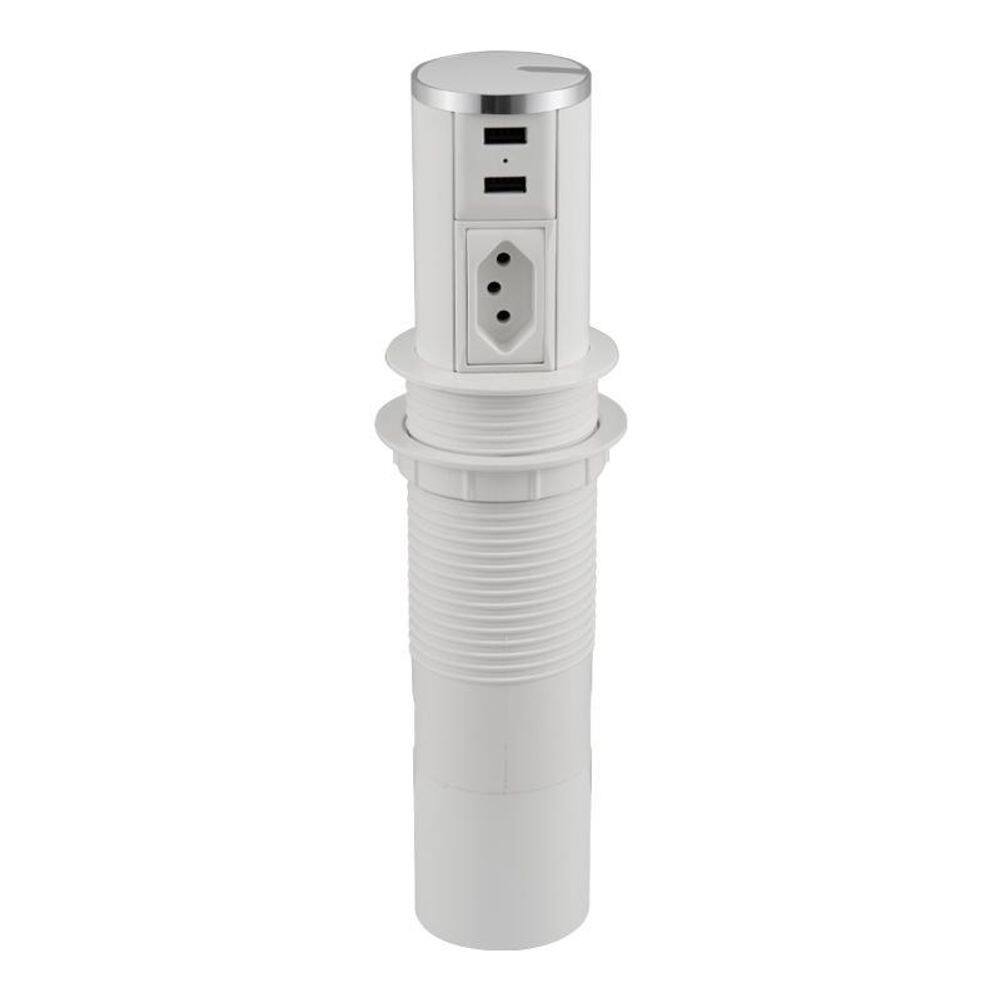 Mini Totem Automatico  1Tom/2Usb  Branco/Cromado - Qm 12214