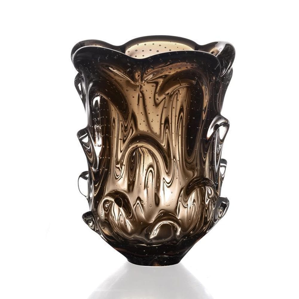 Vaso Em Cristal Murano Marrom - São Marcos 26Cm