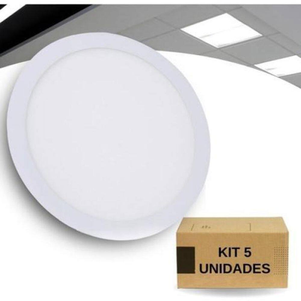 Painel LED Redondo 24W Frio 6500K - Kit com 5 Unidades