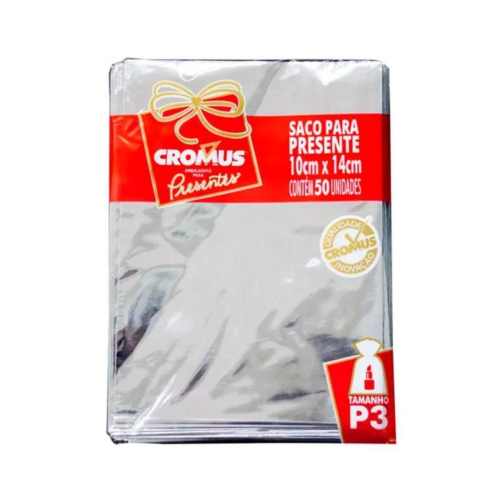 Saco Presente Metalizado 10X14Cm 50Und Prata Cromus