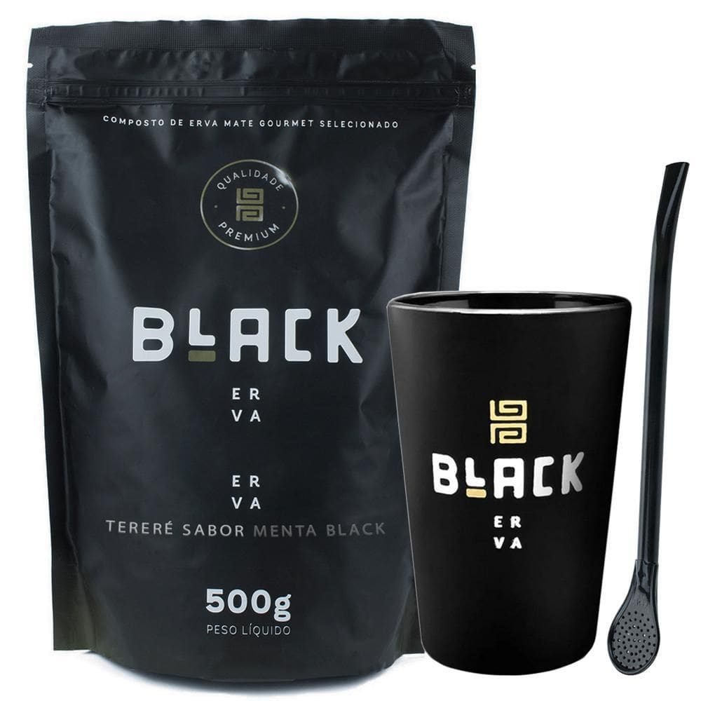 Kit Tereré Erva Menta Black Copo Preto E Bomba Black Erva
