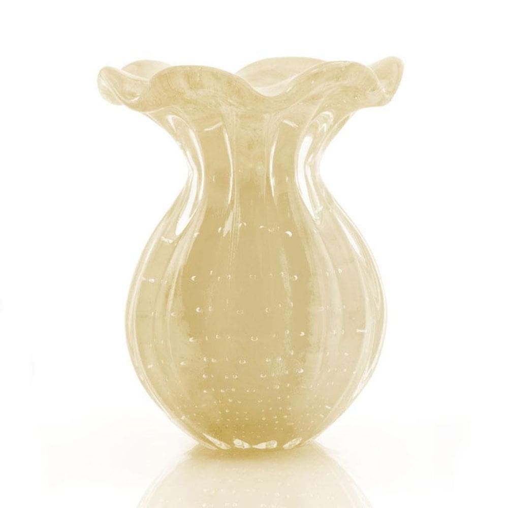 Vaso Trouxinha Em Cristal Murano Pérola - São Marcos 14Cm