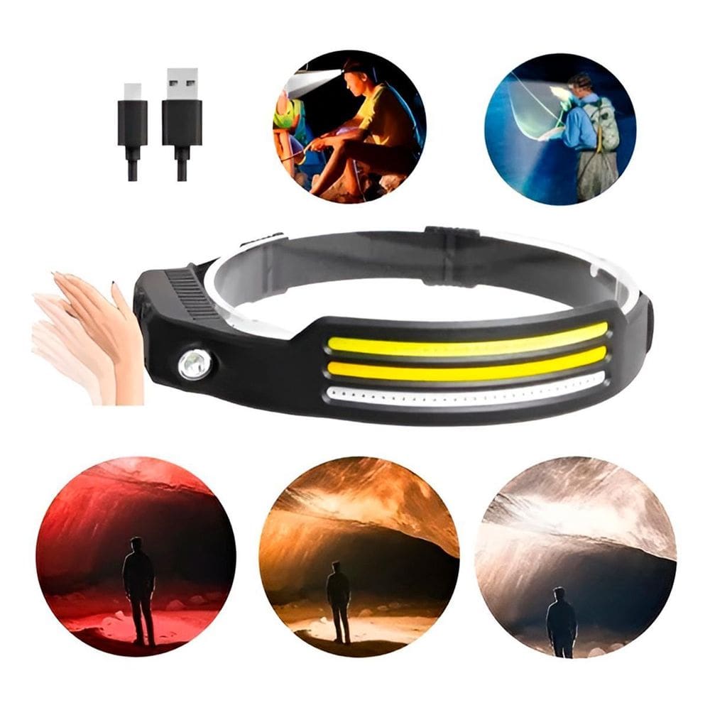 Lanterna Cabeça 3 Leds Recarregável Usb Camping Pesca
