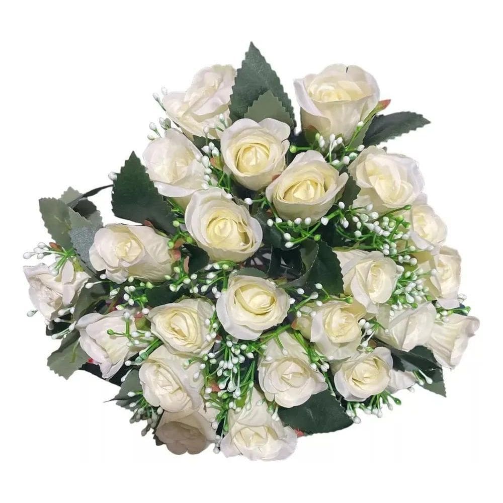 2X Buquê De Rosas Brancas Grande Flores Artificiais Decoraçã