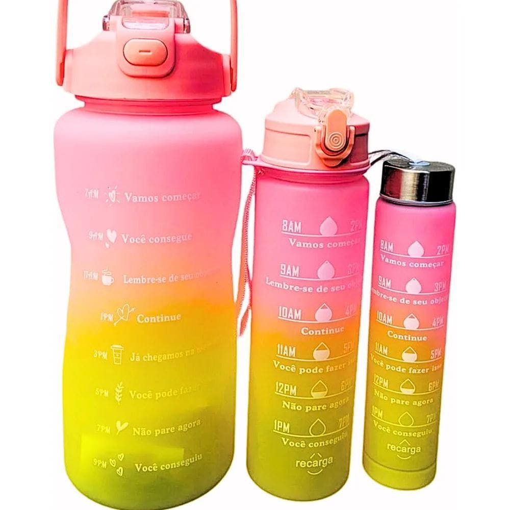 2X Kit 3 Garrafas Água Academia 2000 900 300Ml Squeezes Ades