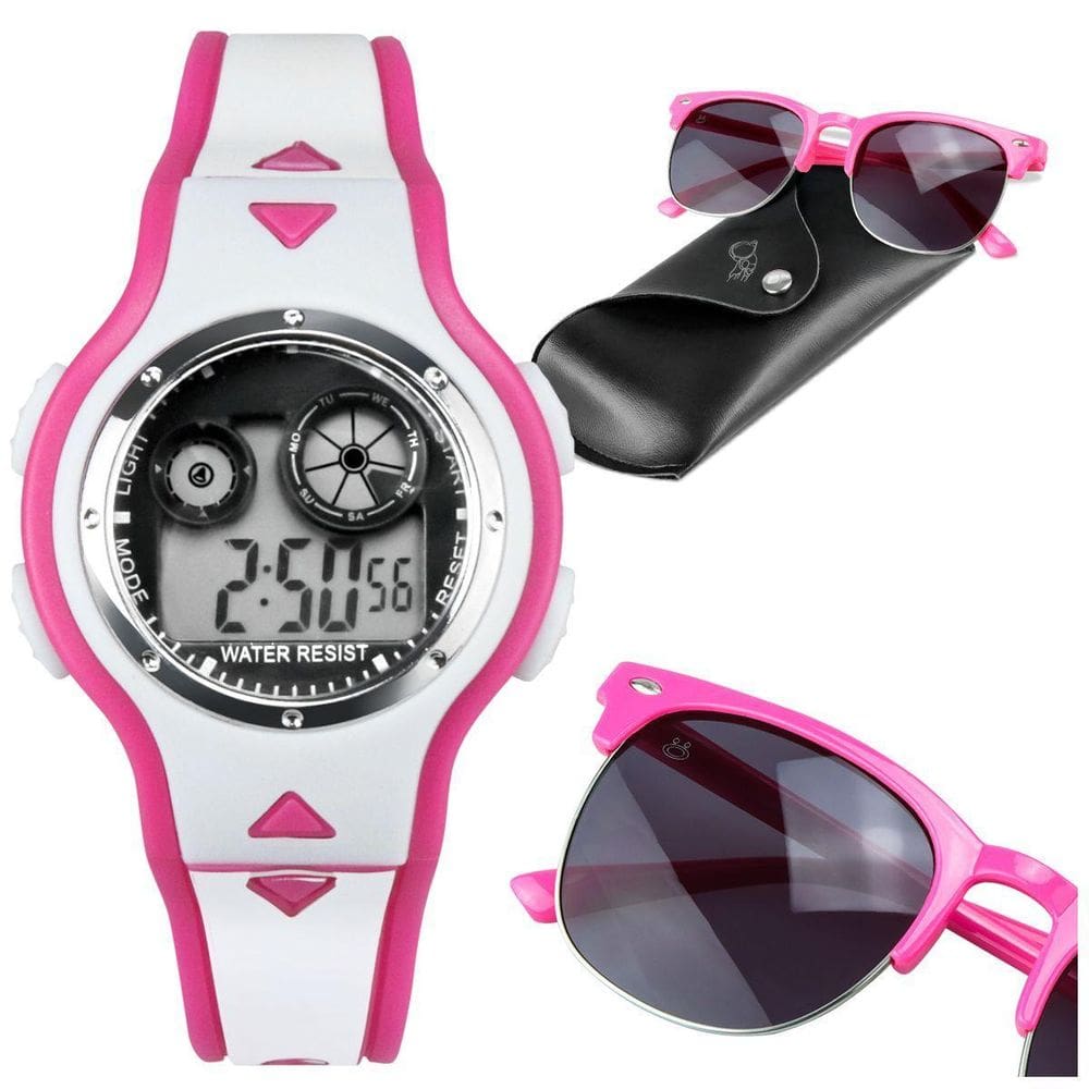 Oculos + Relogio Digital Led Rosa Infantil + Case Premium